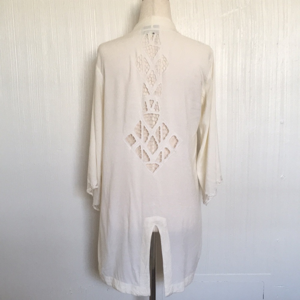 Cleobella Lace Cover up Light Cream Open-Front Kimono Beach Swimsuit XS